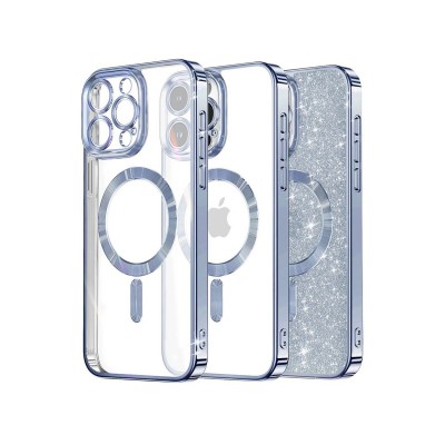 Husa iPhone 15 Pro Max, Crystal Glitter MagSafe cu Protectie La Camere, Light Blue